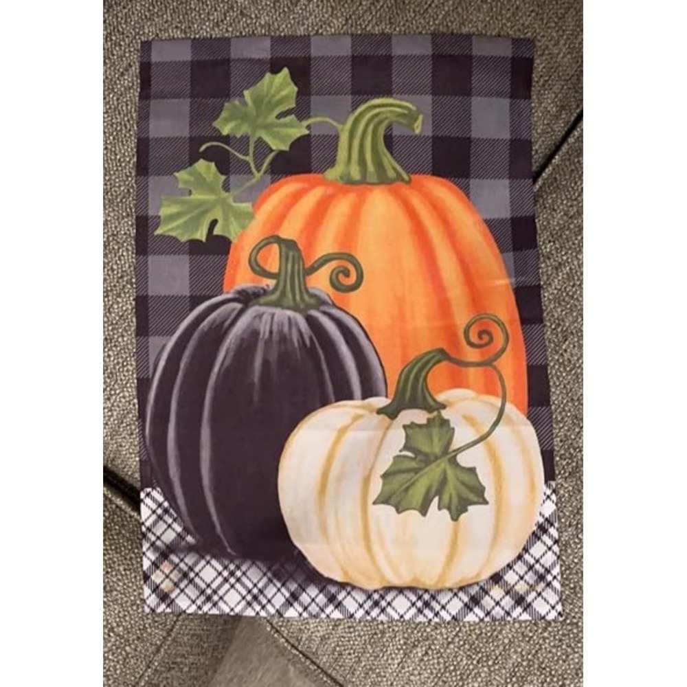 Fall House Flag 40x28 Checkered Autumn Pumpkins Outdoor Garden Decor NEW - Picture 3 of 4